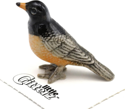 Little Critterz Bird - American Robin Cheerup - Home Decor Bird Miniature Porcelain Figurine